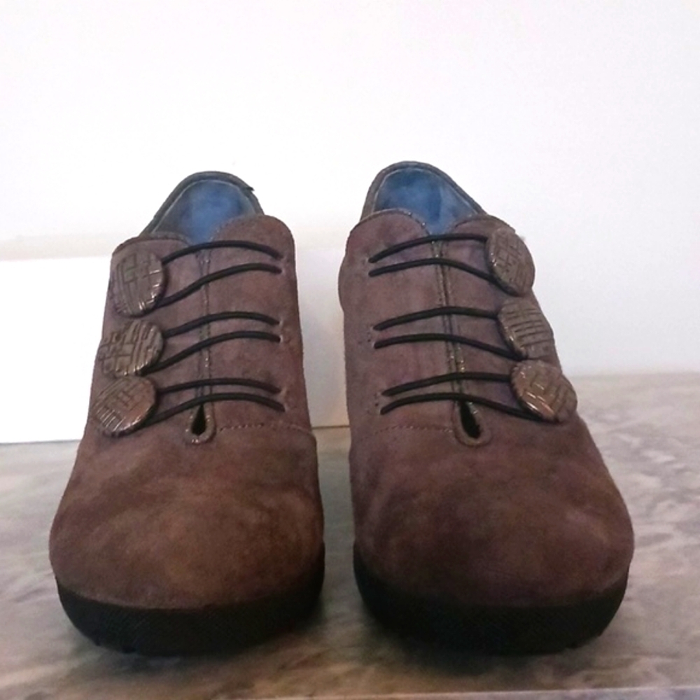 Perloto Sacchetto Suede Leather Brown Heeled Oxford Shoes, Size 8.5 / 9 - Picture 6 of 11